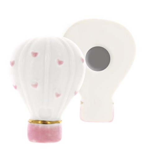 MAGNETE MONGOLFIERA CON CUORI ROSA PORCELLANA 4X5.5